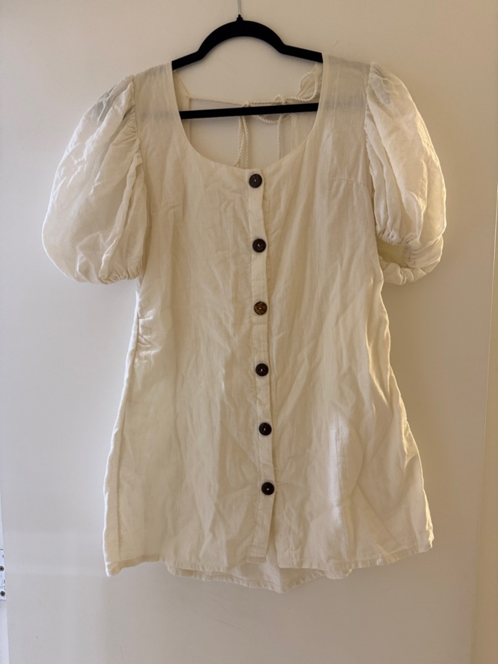 Jen's Pirate Booty Ivory Puff Sleeve Button-Front Top